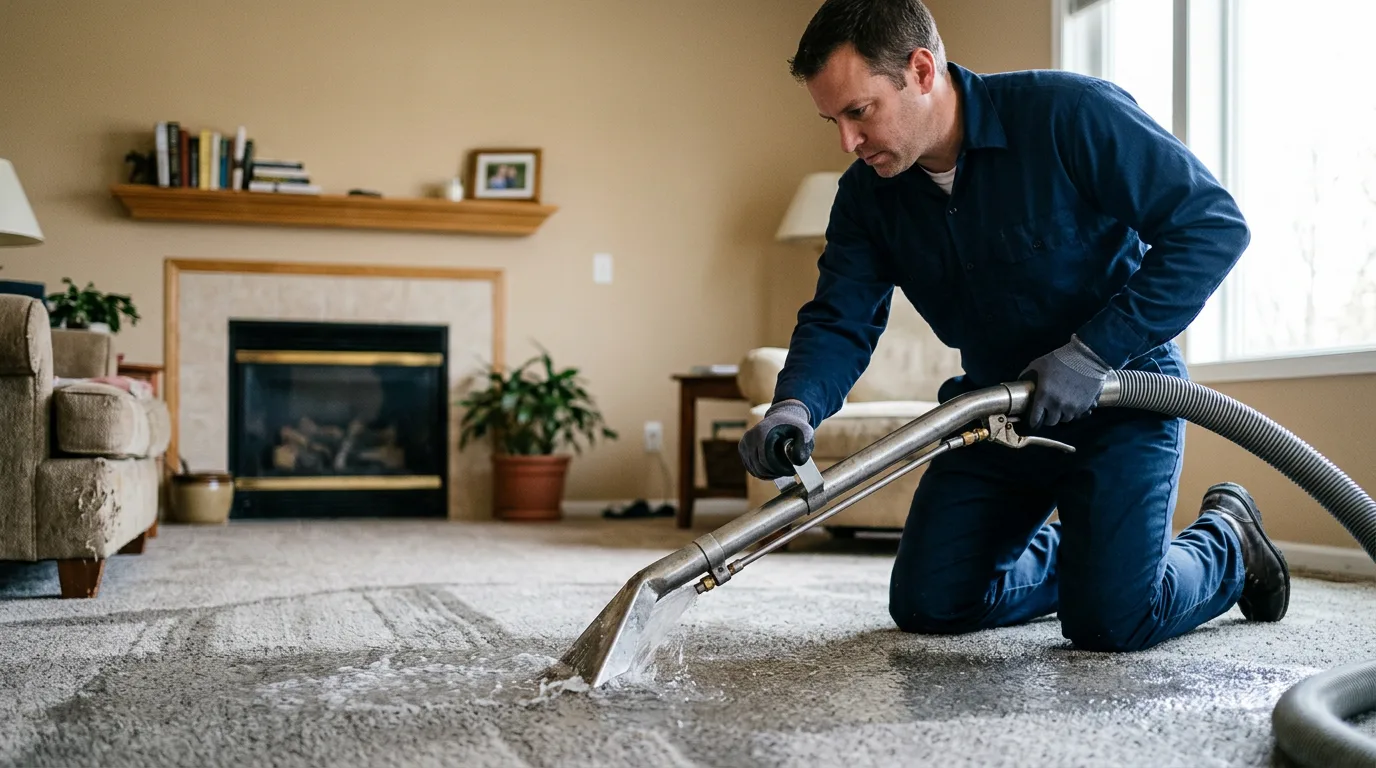 Water damage restoration technician working near Palmyra, IN